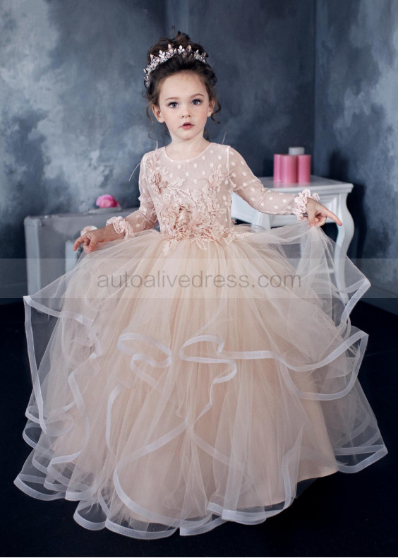 Champagne Tulle Heart Back Flower Girl Dress